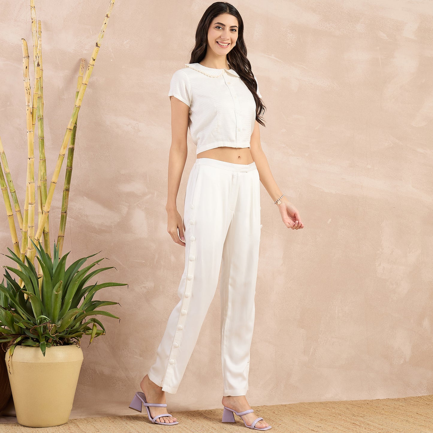 Off-White Button Down Straight Pants