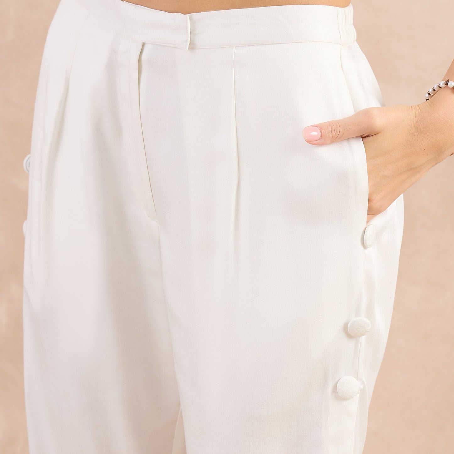 Off-White Button Down Straight Pants