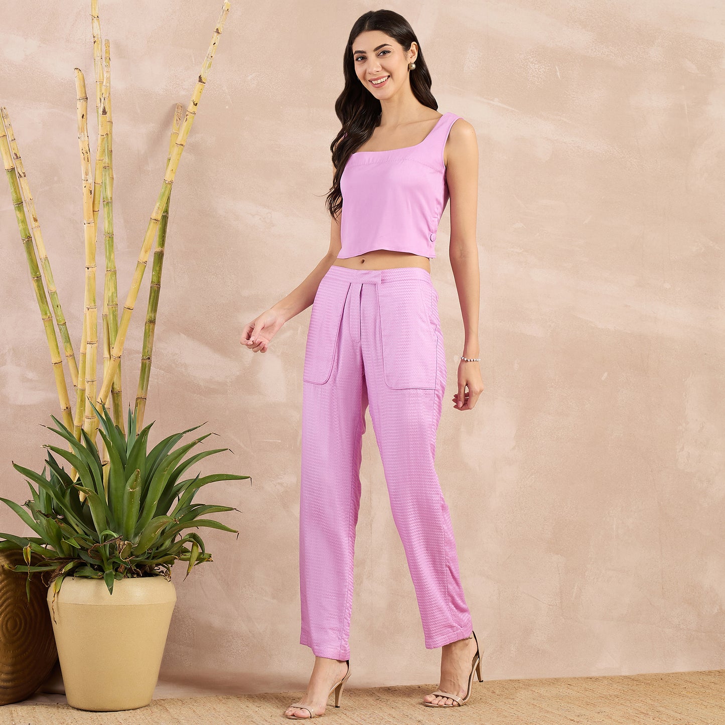 Purple Herringbone Straight Trouser