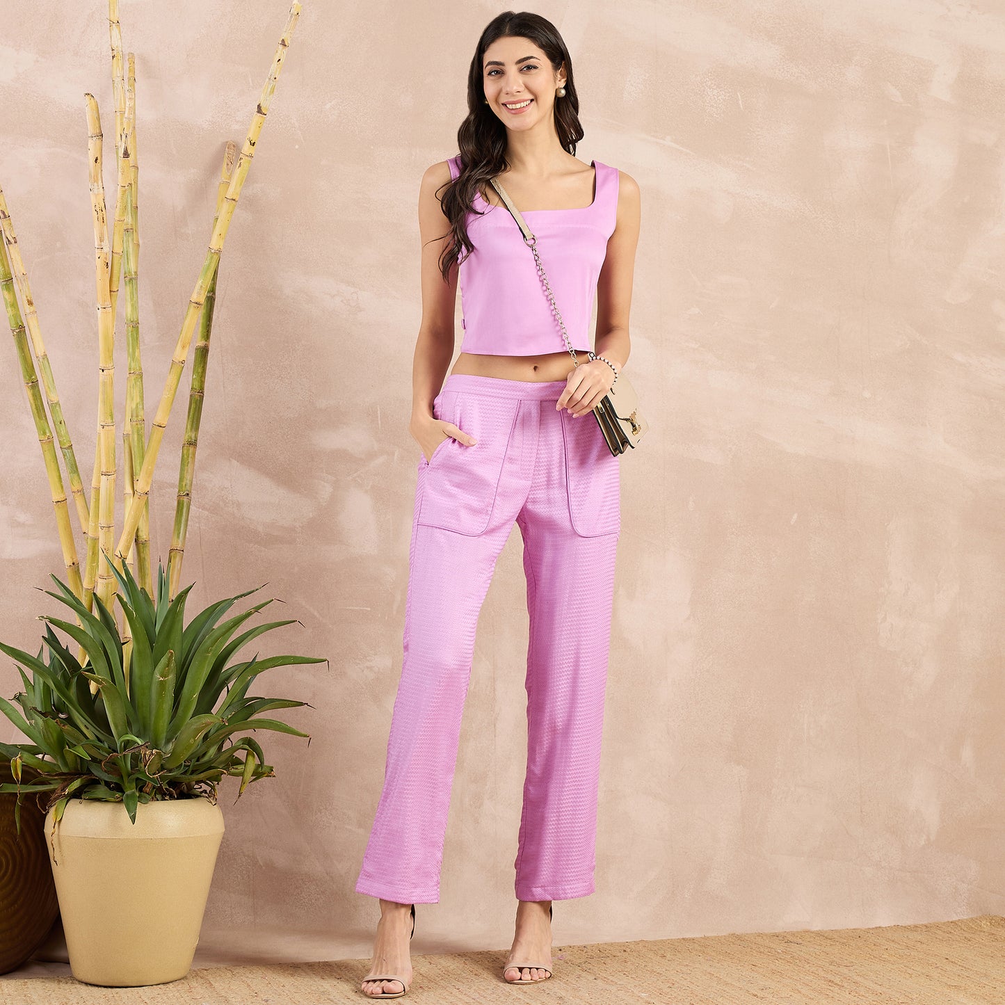 Purple Herringbone Straight Trouser