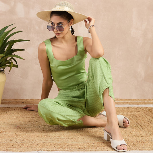 Pastel Green Herringbone Narrow Trouser