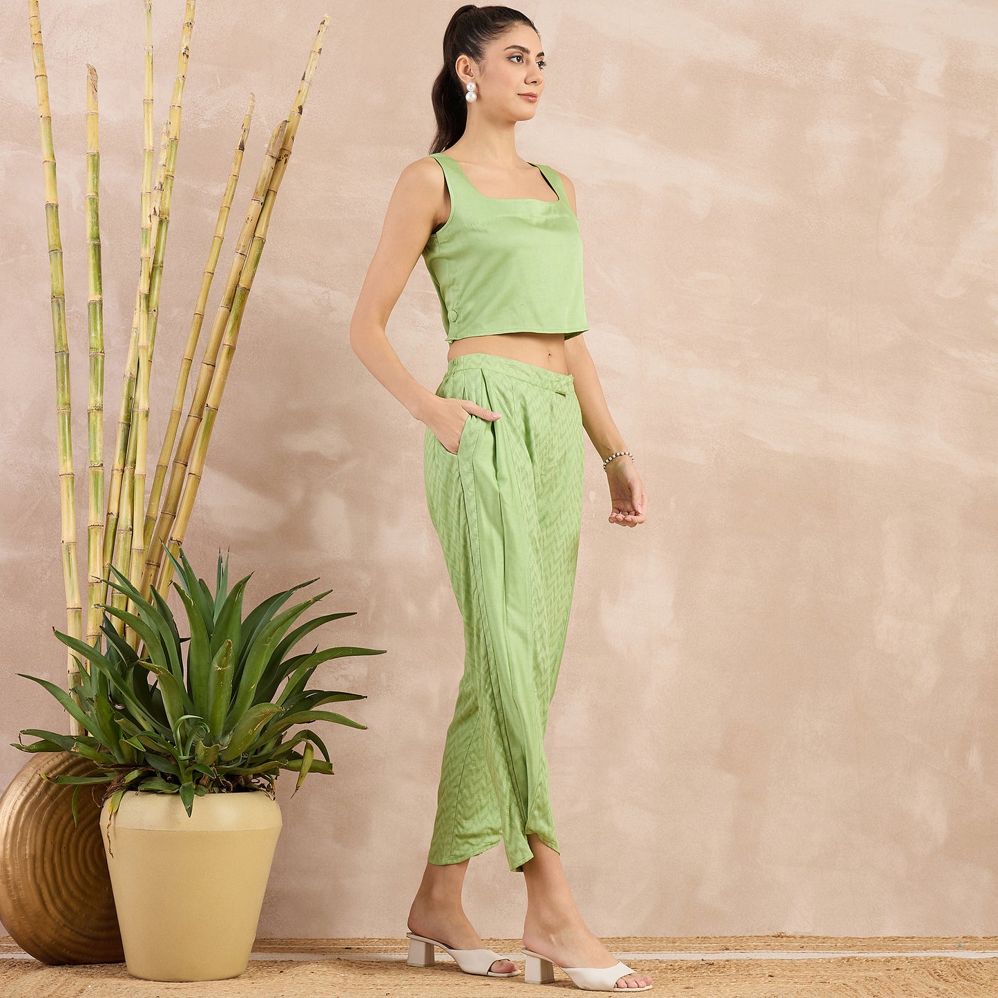 Pastel Green Herringbone Narrow Trouser