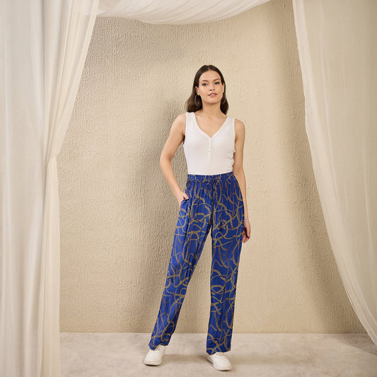 Blue Chain Print Pants