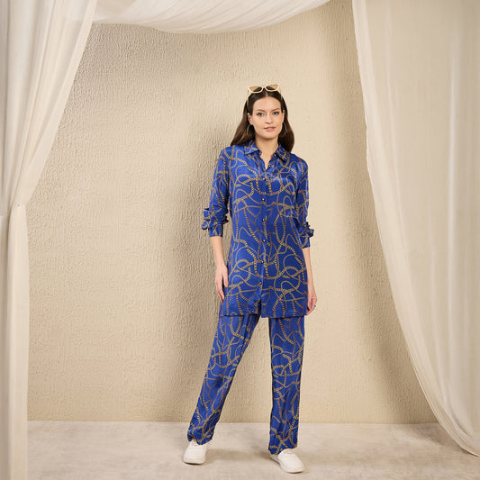 Blue Chain Print Pants