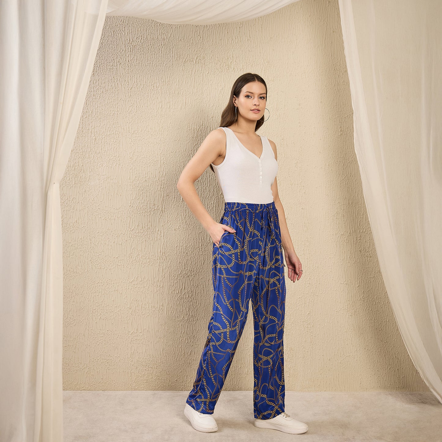 Blue Chain Print Pants