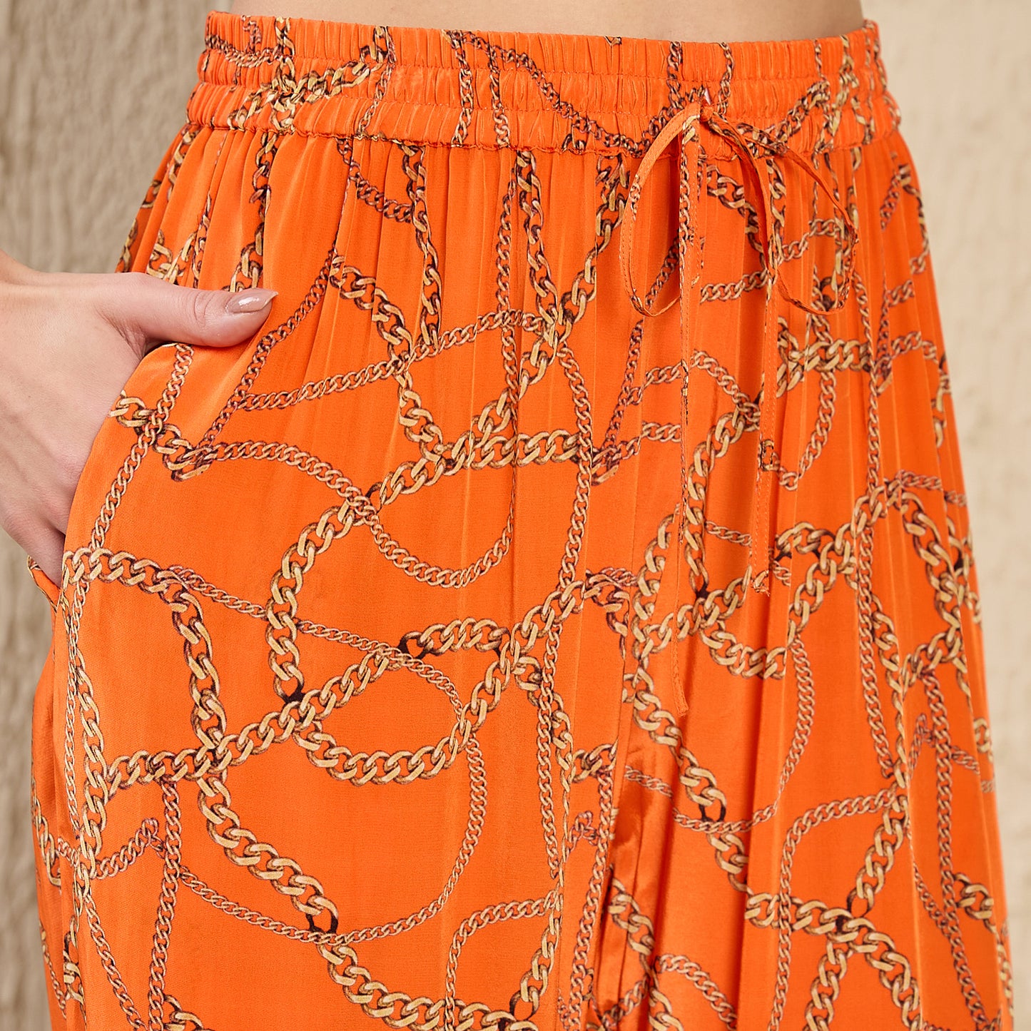 Orange Chain Print Pants