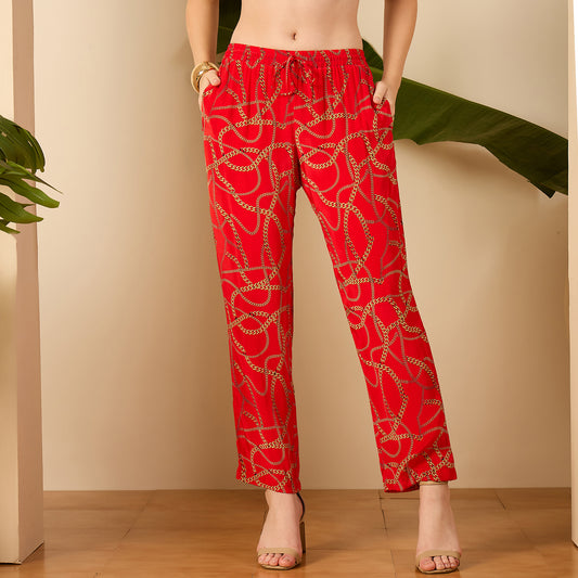 Red Chain Print Pants
