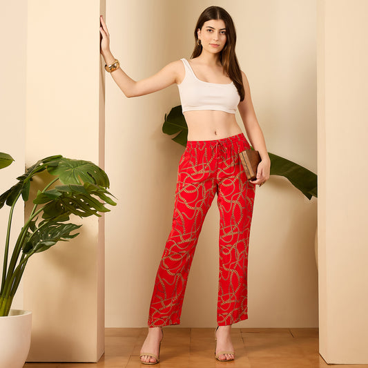 Red Chain Print Pants
