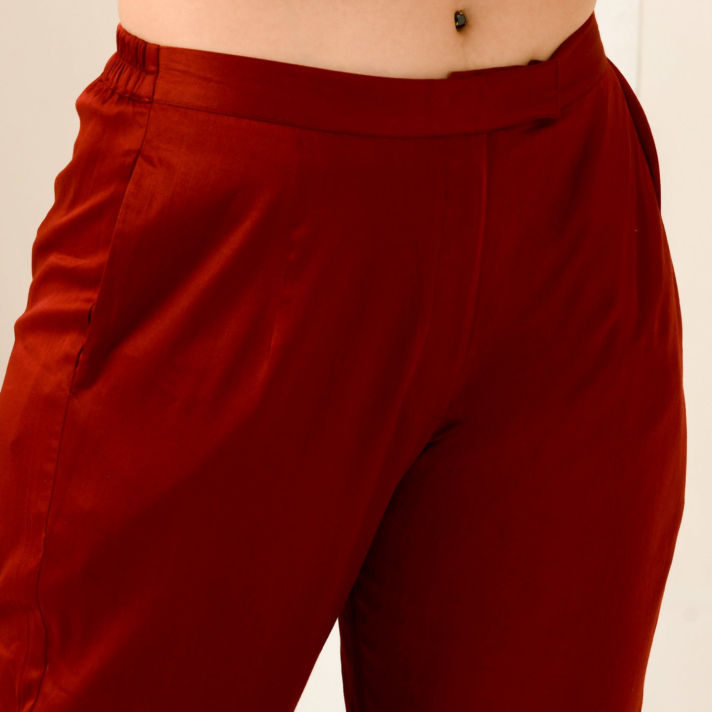 Red Straight Trouser with Pink Cross Hem