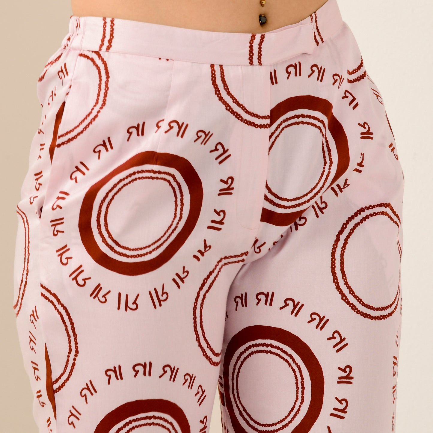 Pink and Red Maa Print Embellished Straight Trouser