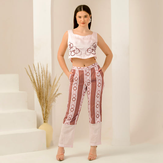 Pink and Red Powerful Stripe Print Embellished Straight Trouser
