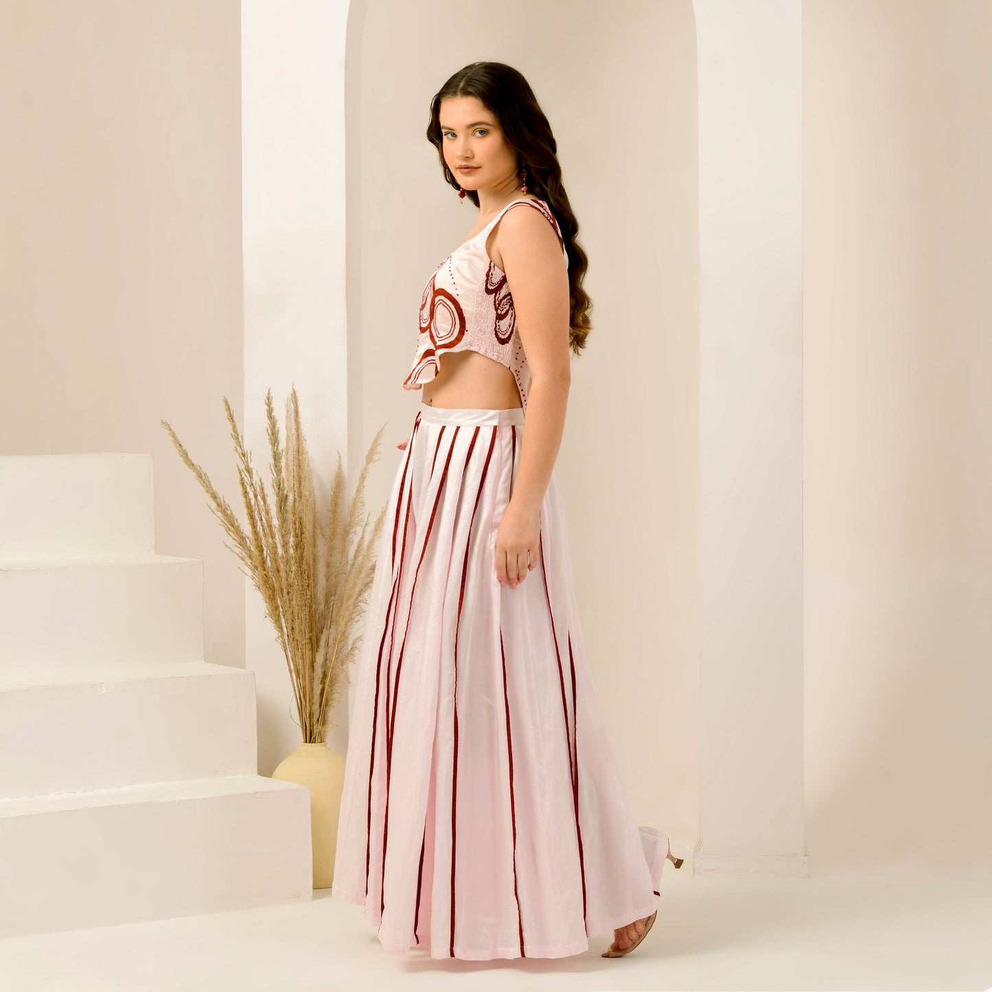 Pink and Red Wide Leg Pleated Palazzo