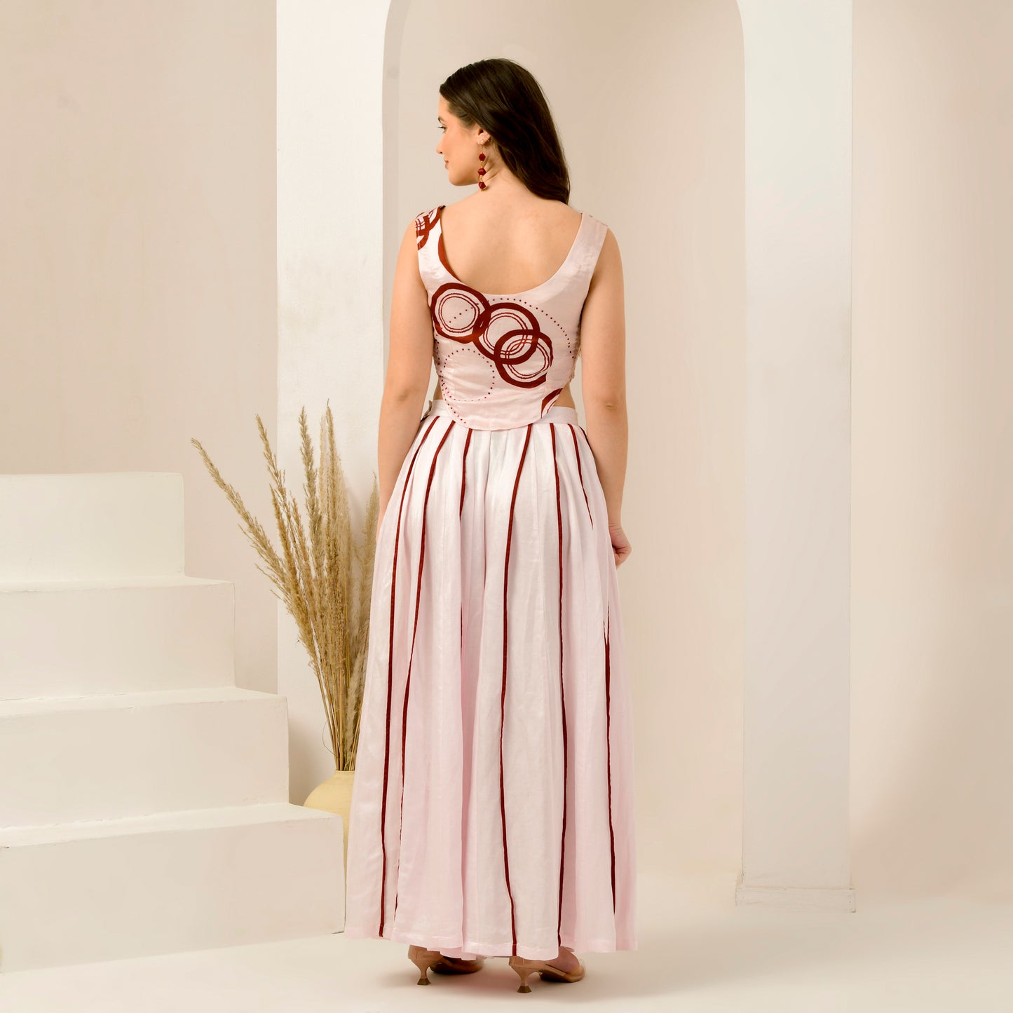 Pink and Red Wide Leg Pleated Palazzo