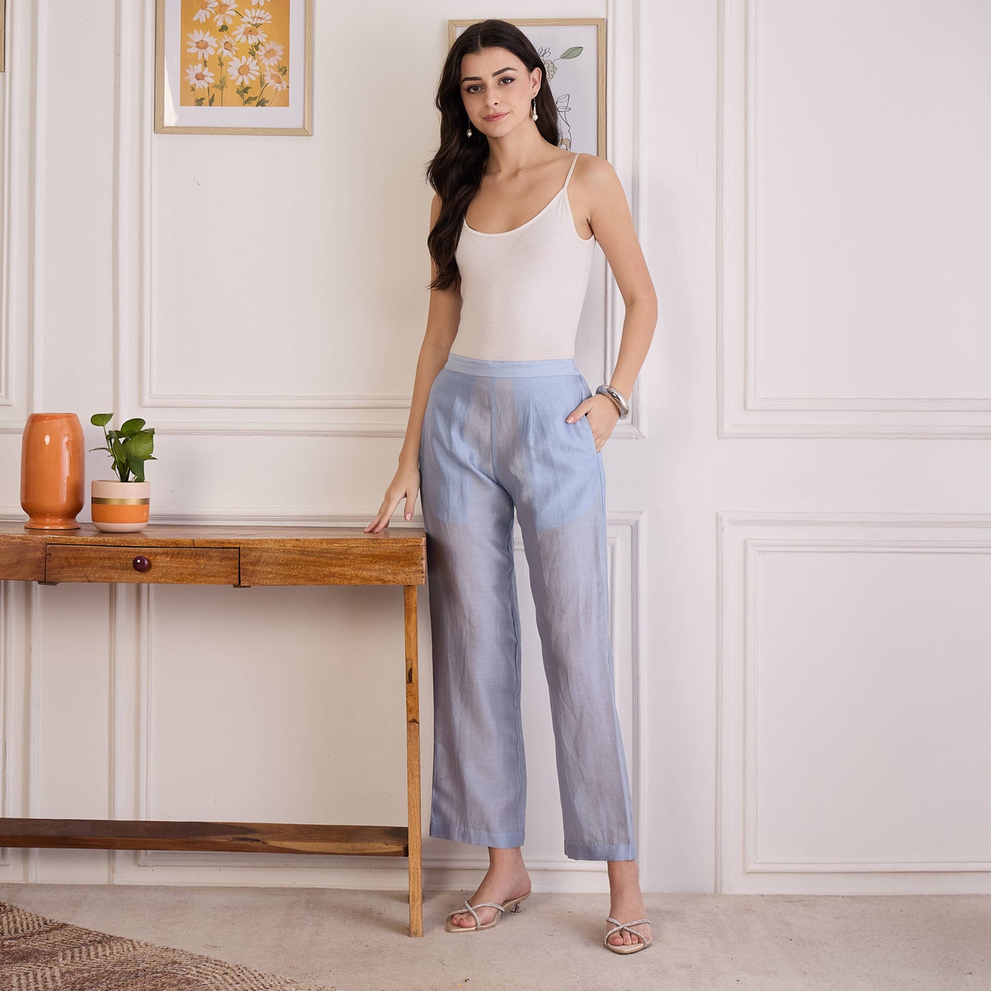 Ice Blue Chic Straight Pants