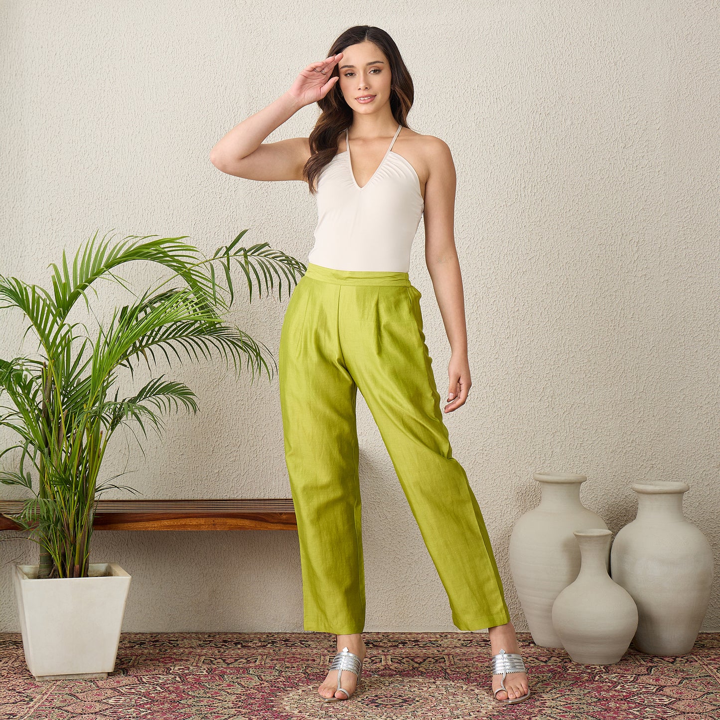 Wild Lime Chic Straight Pants