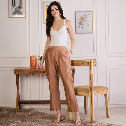 Copper Brown Hand Embroidered Straight Pants