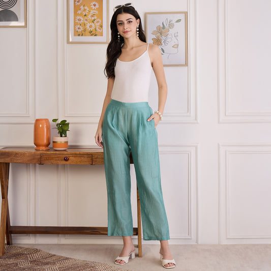 Saphire Blue Hand Embroidered Straight Pants