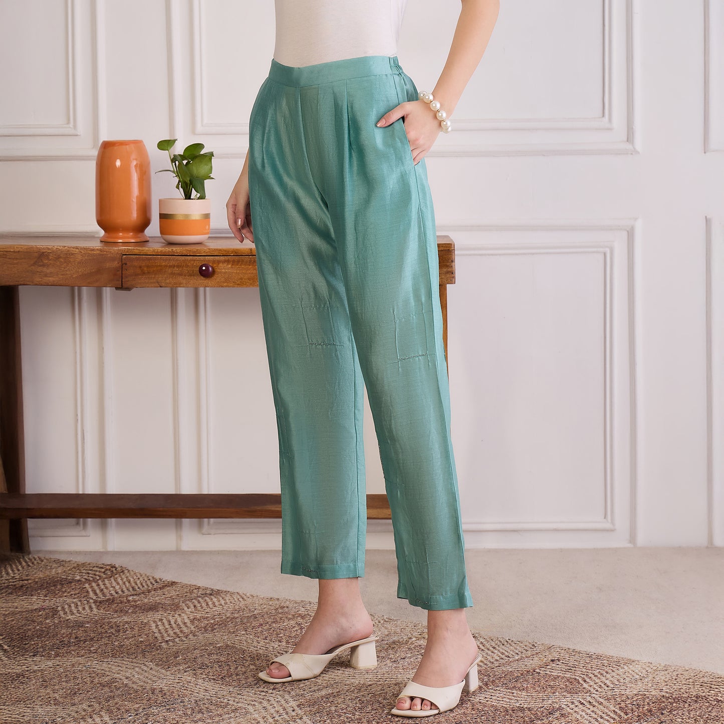 Saphire Blue Hand Embroidered Straight Pants