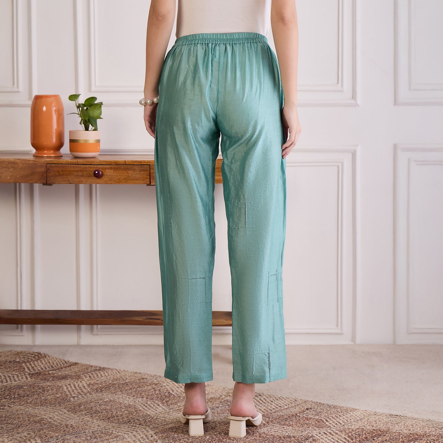 Saphire Blue Hand Embroidered Straight Pants