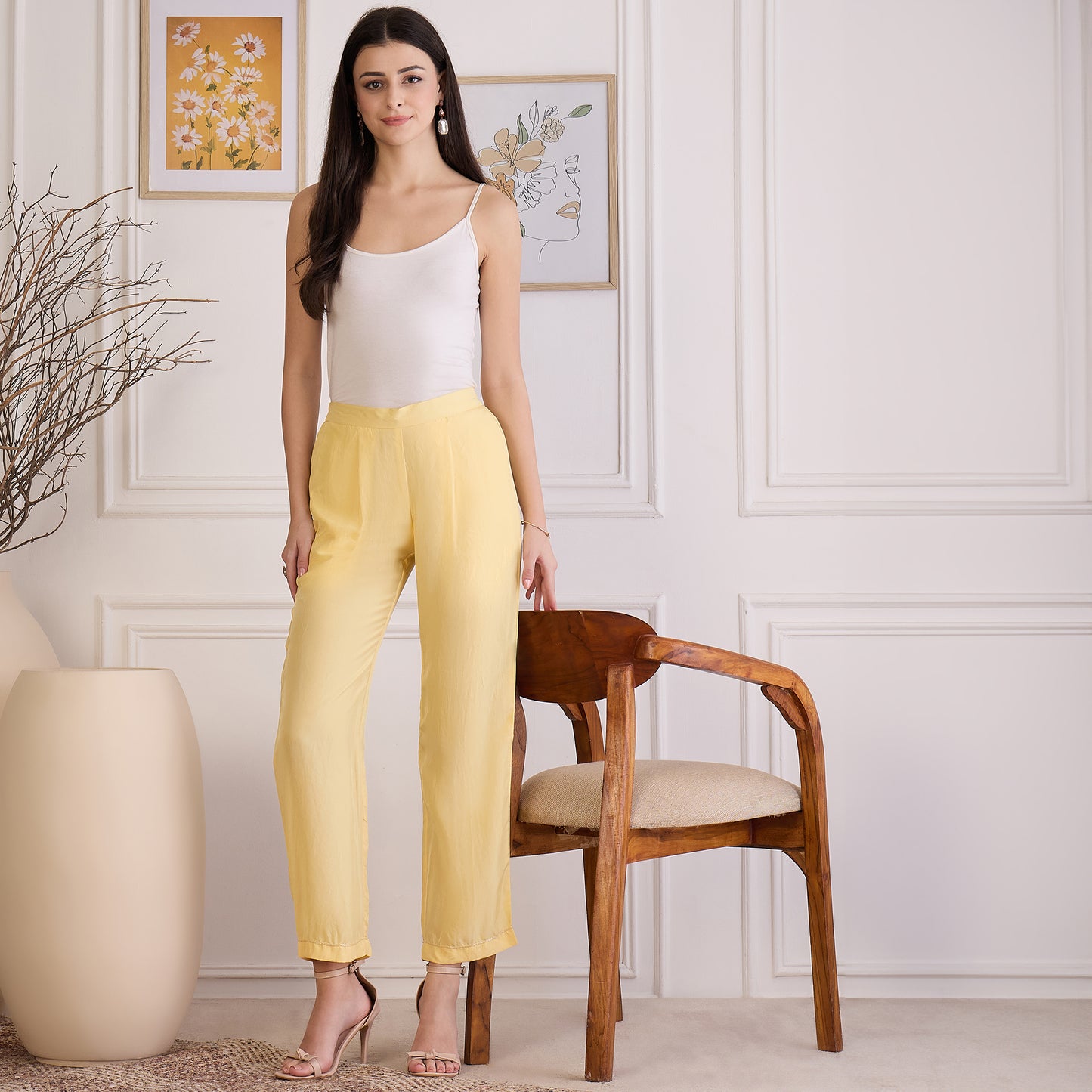 Yellow Lustre Straight Pants
