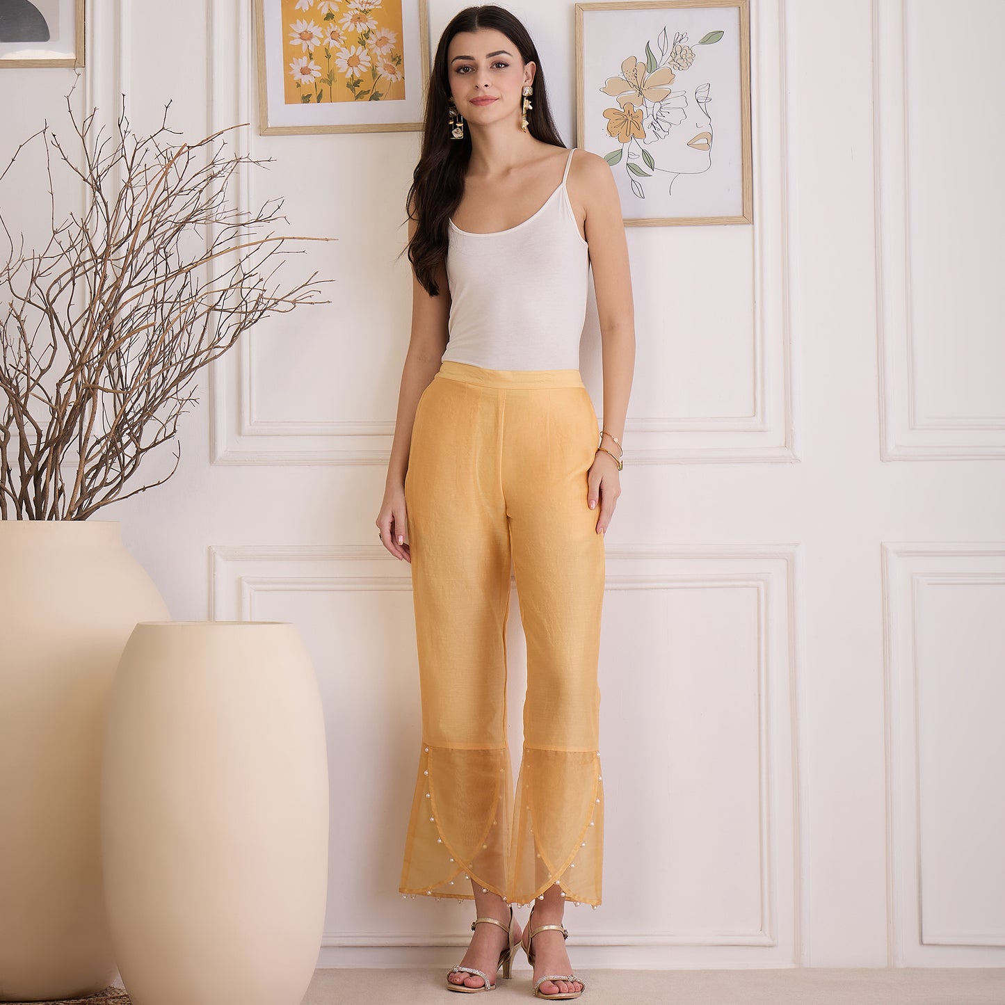 Yellow Pearl Hand Embroidered Pants