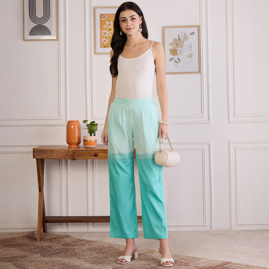 Jelly Mint Dual Tone Hand Embroidered Pants