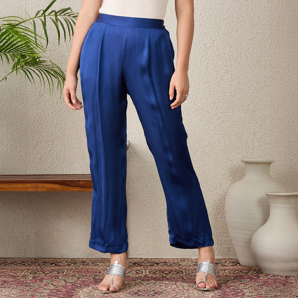 Navy Blue Pants for Women – Bamberg Modal Satin | First Resort by Ramola Bachchan