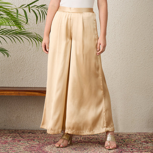 Beige Pants for Women – Polyester Satin | First Resort by Ramola Bachchan
