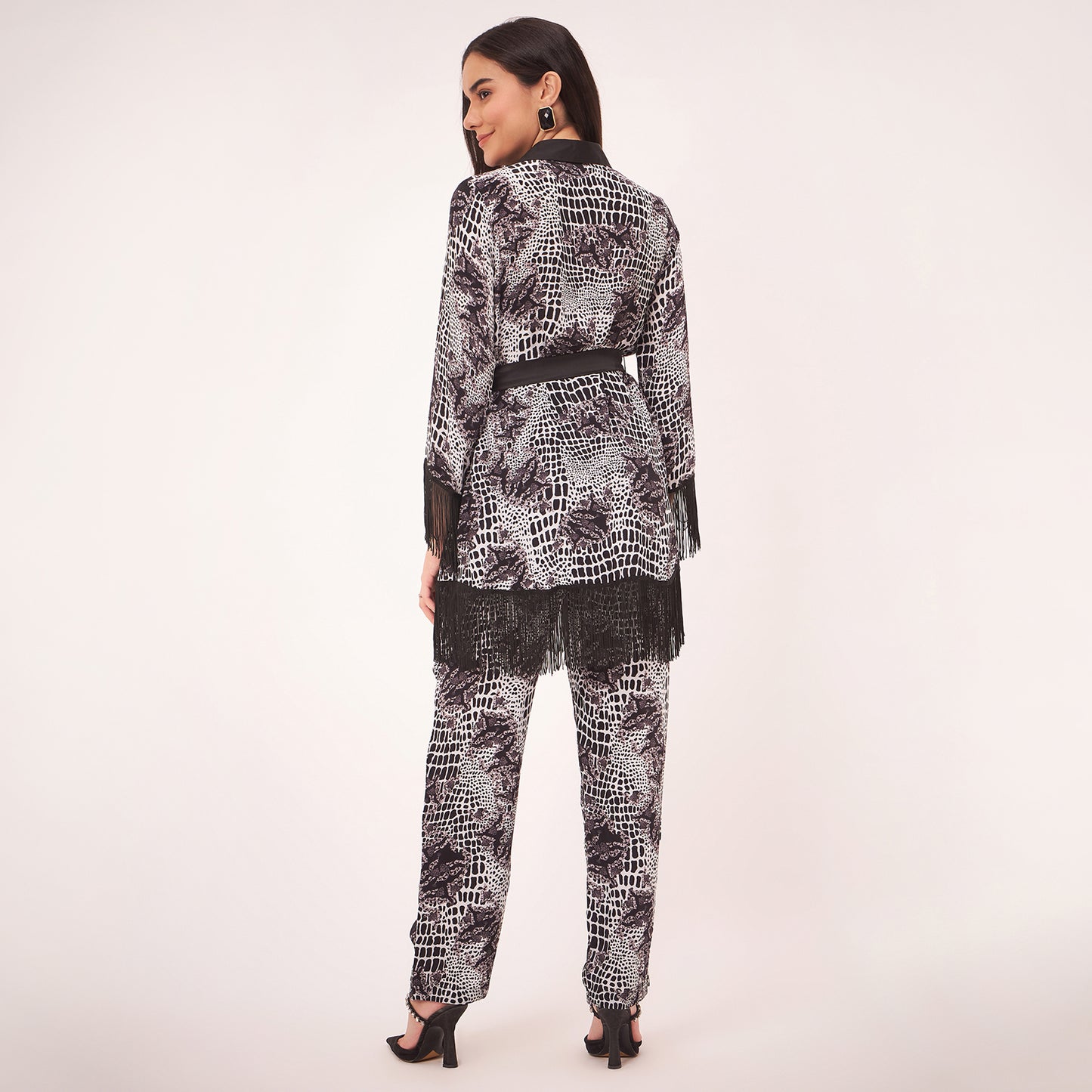 Black and White Baroque Animal Print Shirt and Palazzo Set