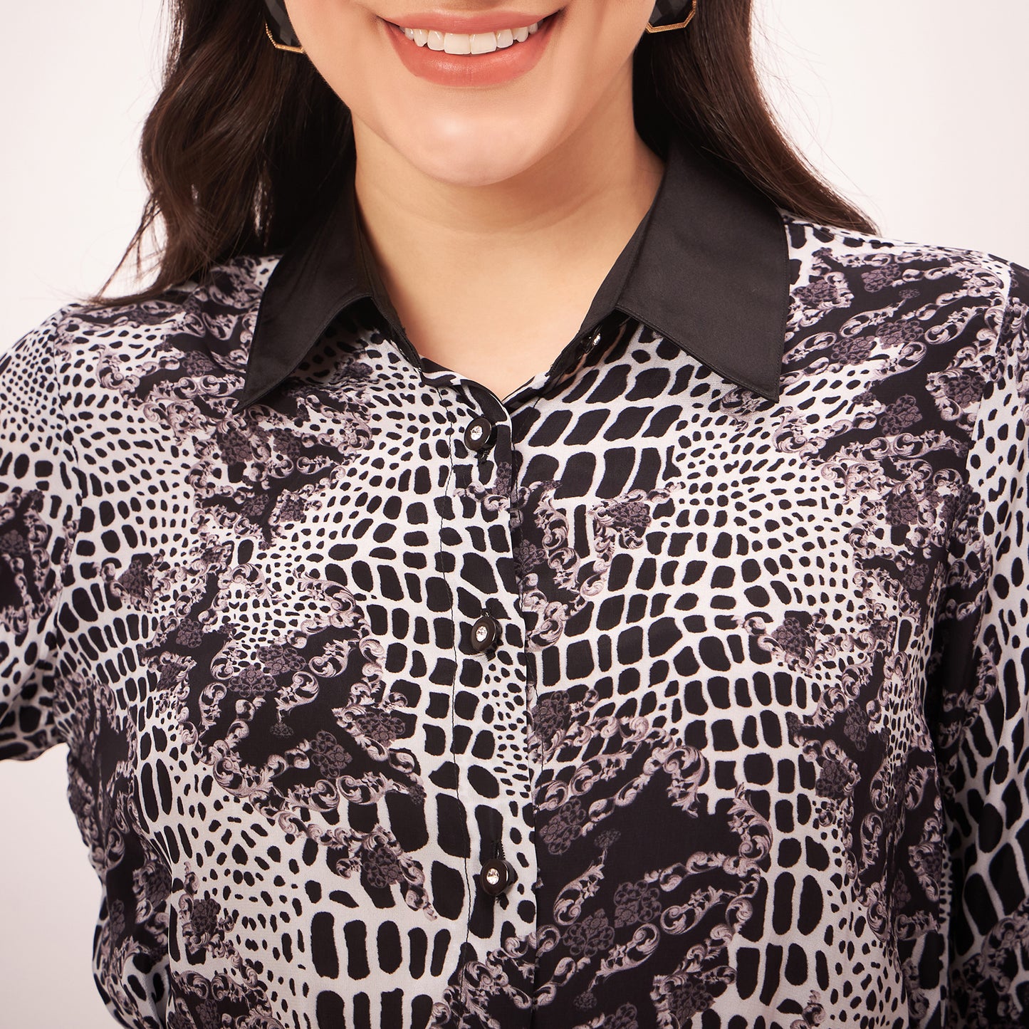 Black and White Baroque Animal Print Shirt and Palazzo Set