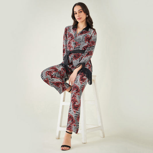 Red Baroque Animal Print Shirt and Palazzo Set