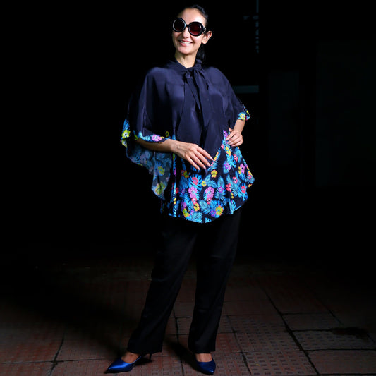 Black and Yellow Floral Bow-Tie Top and Straight Pants Set