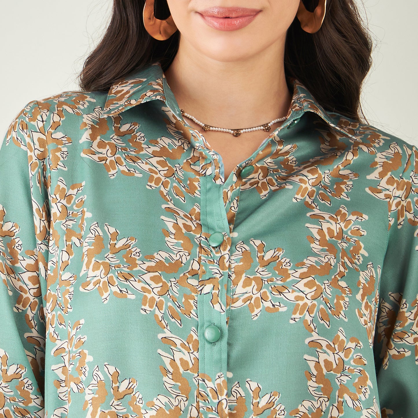 Green and Brown Floral Combination Print Co-ordinate Set