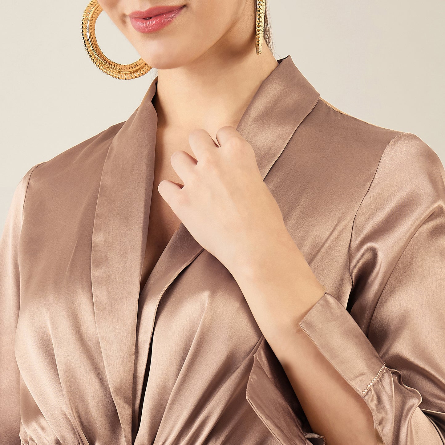 Hazel Brown Semi-Formal Embellished Satin Tunic and Bell Bottom Pants Set