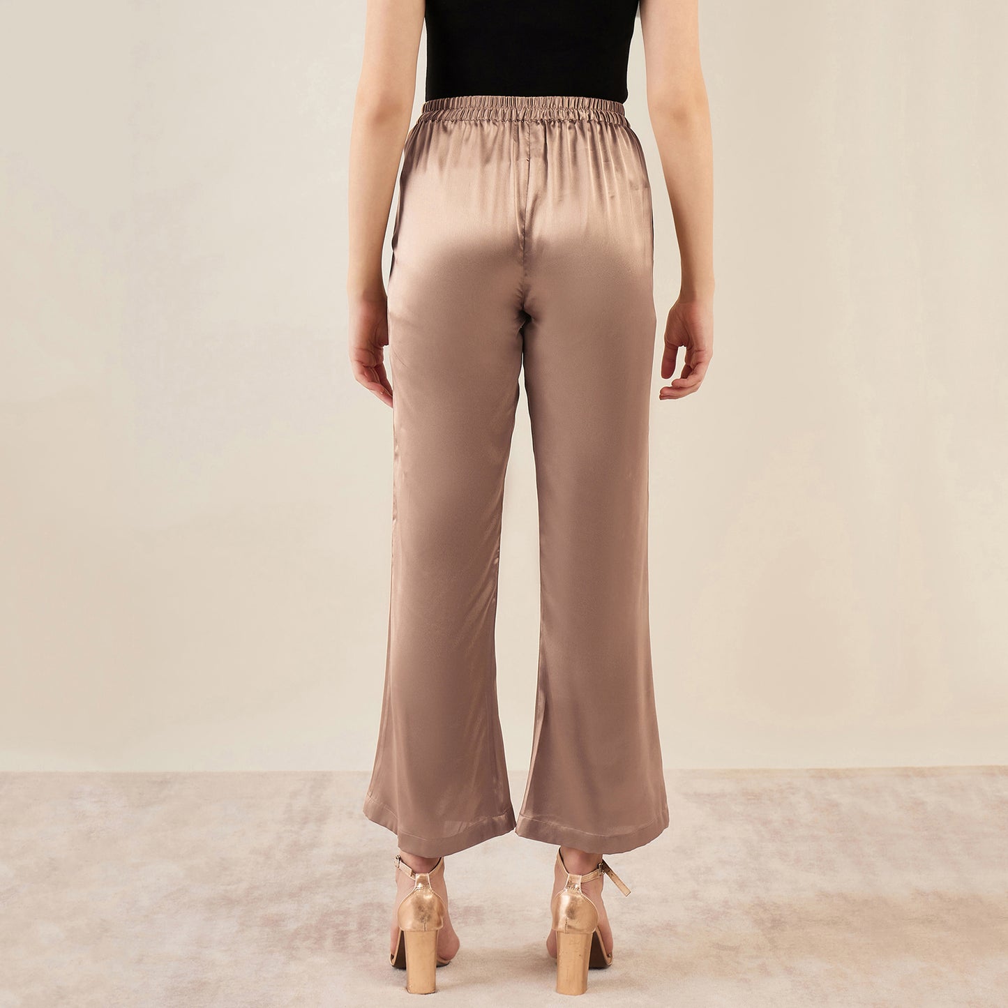 Hazel Brown Semi-Formal Embellished Satin Tunic and Bell Bottom Pants Set