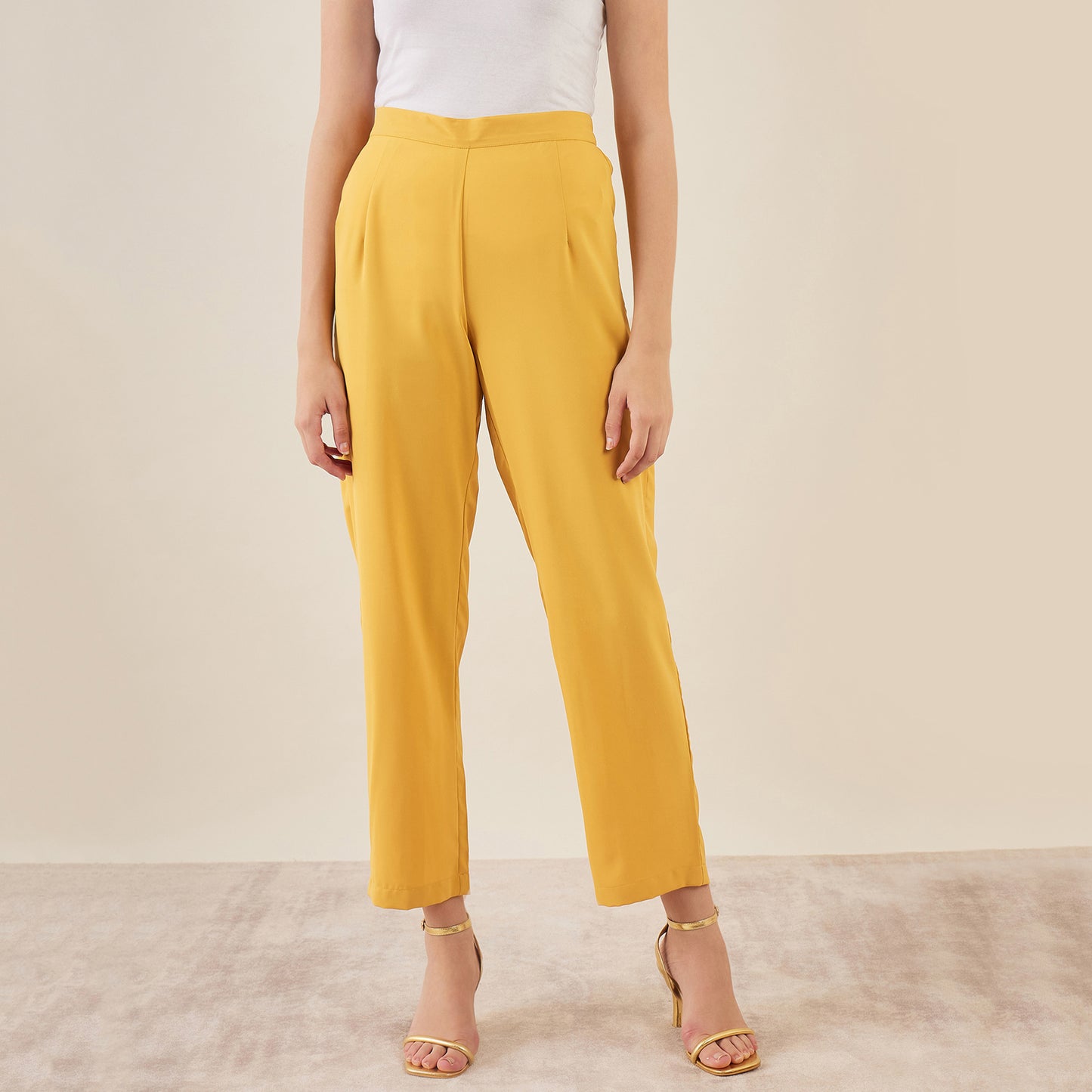 Mustard One-Shoulder Crystal Hand Embroidered Asymmetrical Top with Straight Pants Set