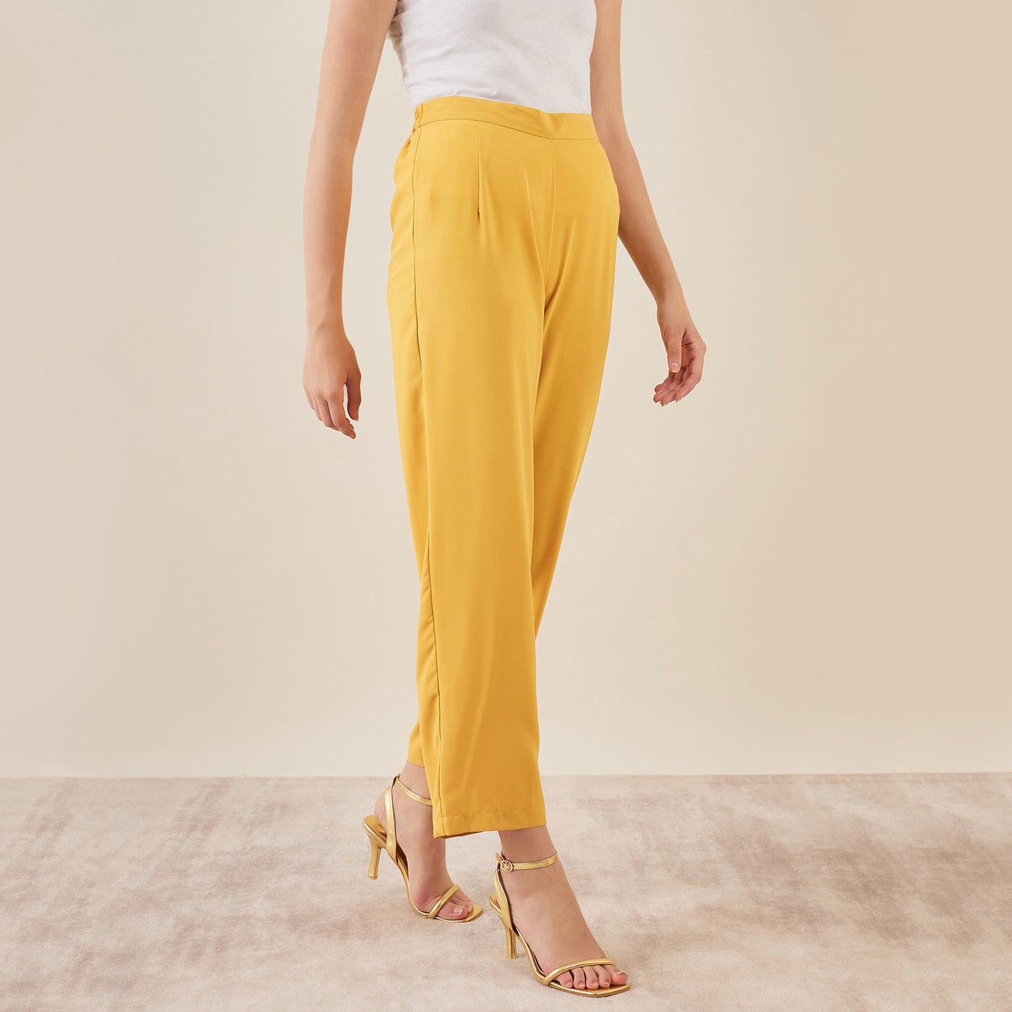 Mustard One-Shoulder Crystal Hand Embroidered Asymmetrical Top with Straight Pants Set