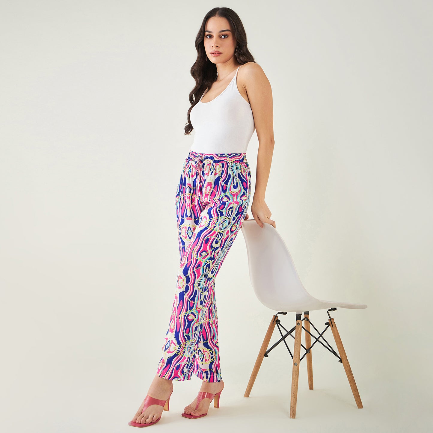 Blue and Pink Marine Wave Print Shirt and Pants Set