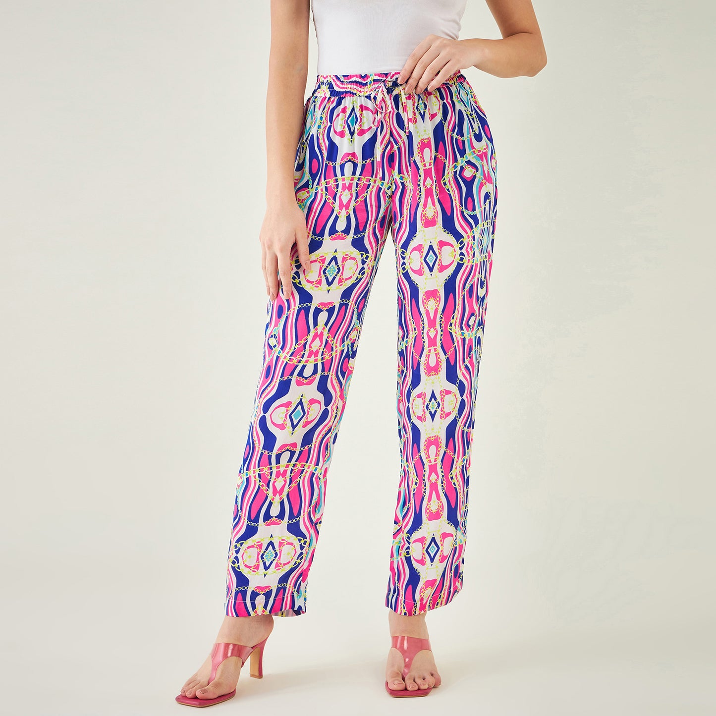 Blue and Pink Marine Wave Print Shirt and Pants Set