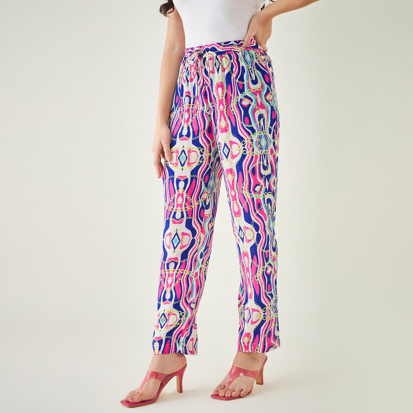 Blue and Pink Marine Wave Print Shirt and Pants Set