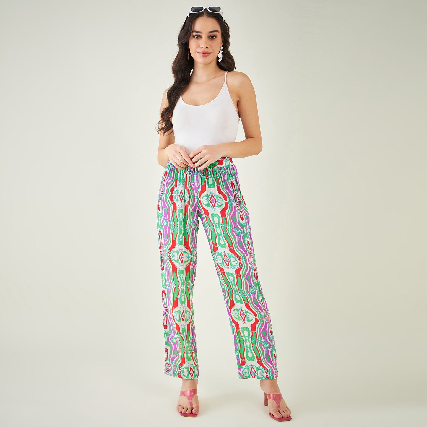 Green and Orange Marine Wave Print Shirt and Pants Set