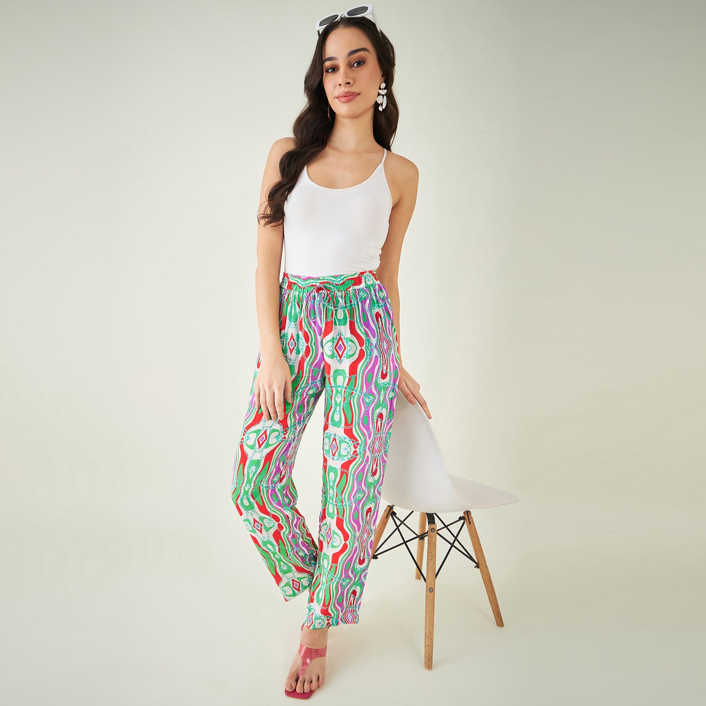 Green and Orange Marine Wave Print Shirt and Pants Set