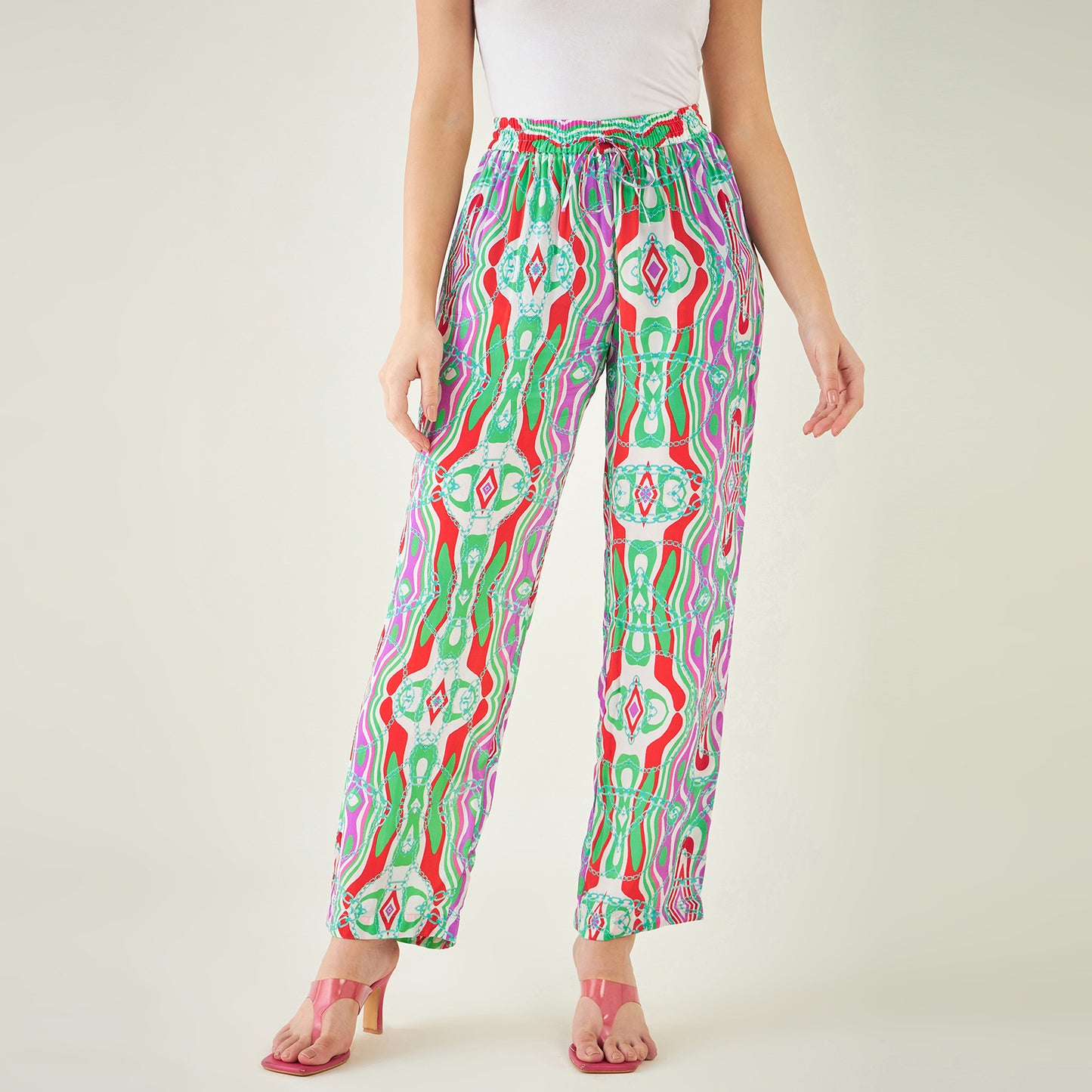 Green and Orange Marine Wave Print Shirt and Pants Set