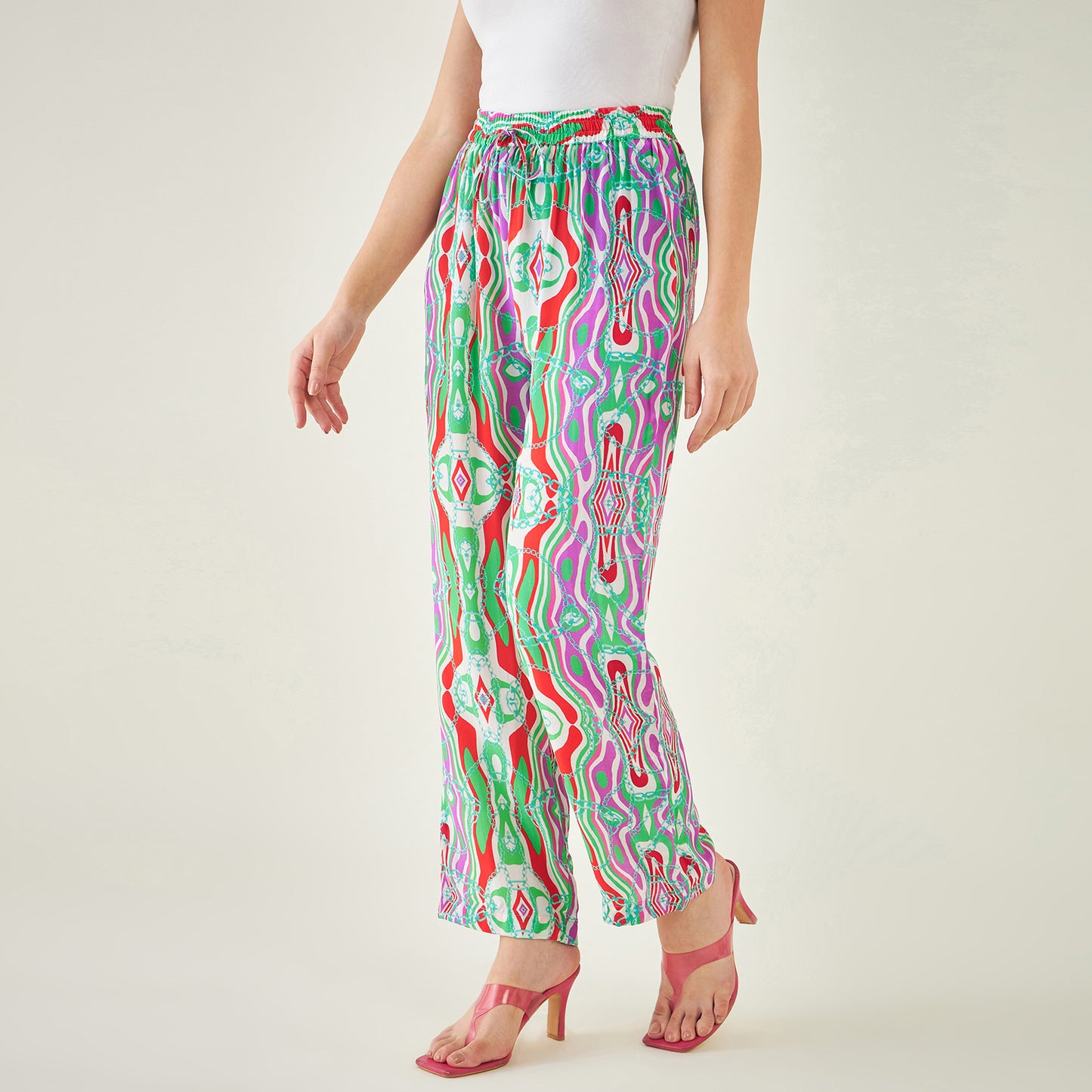 Green and Orange Marine Wave Print Shirt and Pants Set