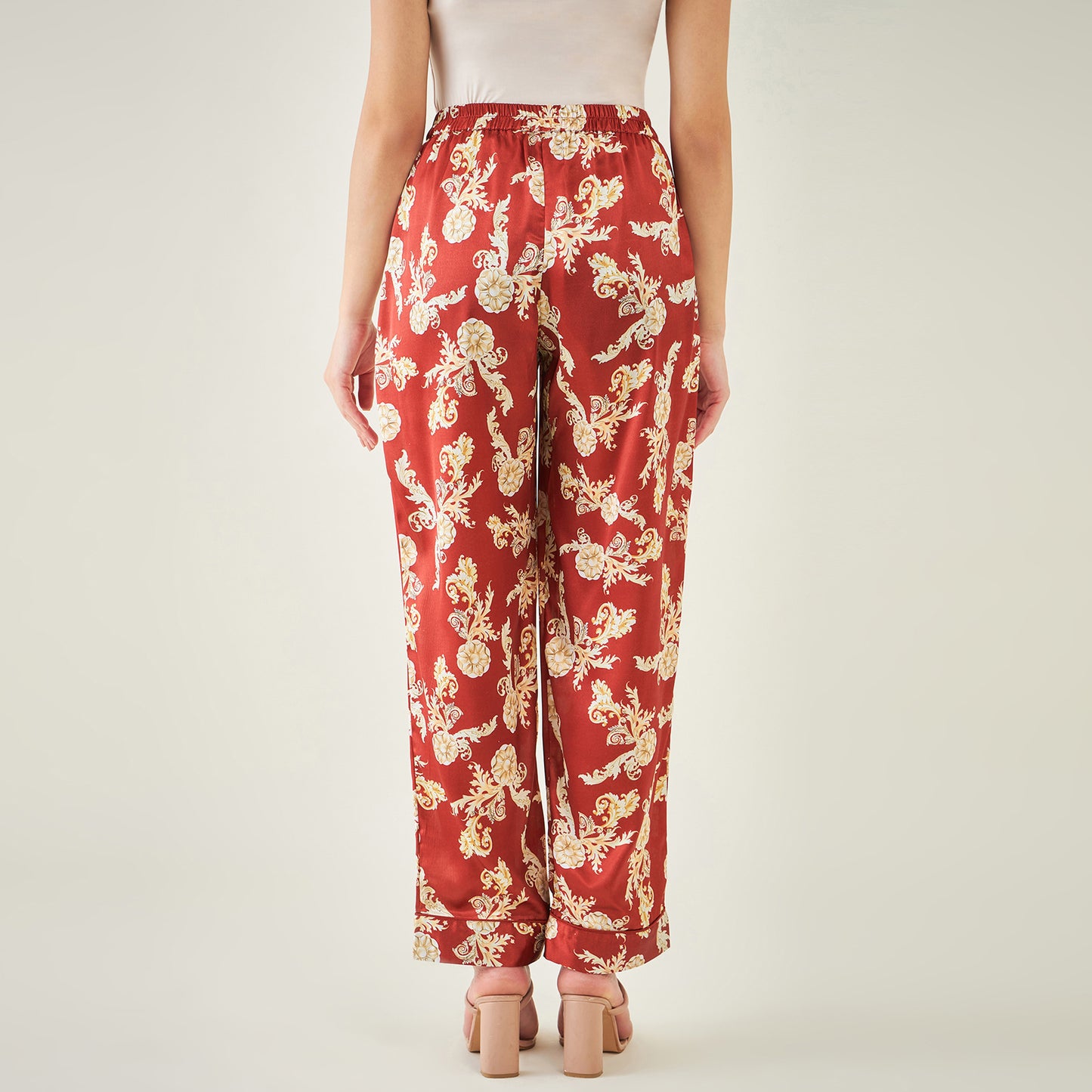 Red Baroque Print Shirt with Belt and Pants Set