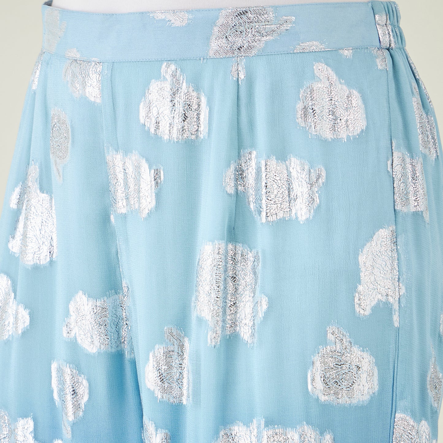 Blue Ombre Lurex Mid Length Kaftan with Fringe Detail and Pants Set