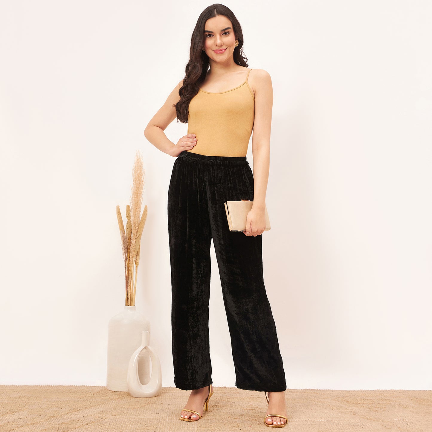 Black Hand Embroidered Silk Velvet Kurta and Straight Pants Set