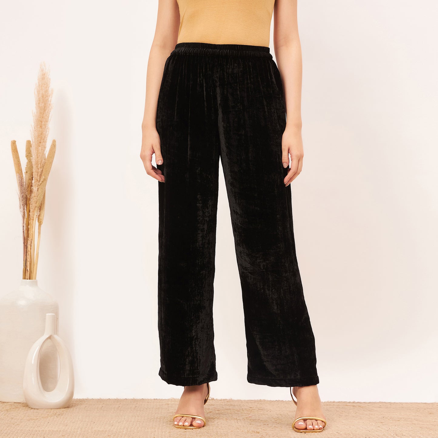 Black Hand Embroidered Silk Velvet Kurta and Straight Pants Set