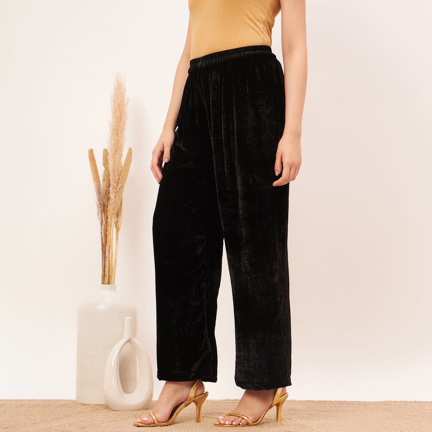 Black Hand Embroidered Silk Velvet Kurta and Straight Pants Set