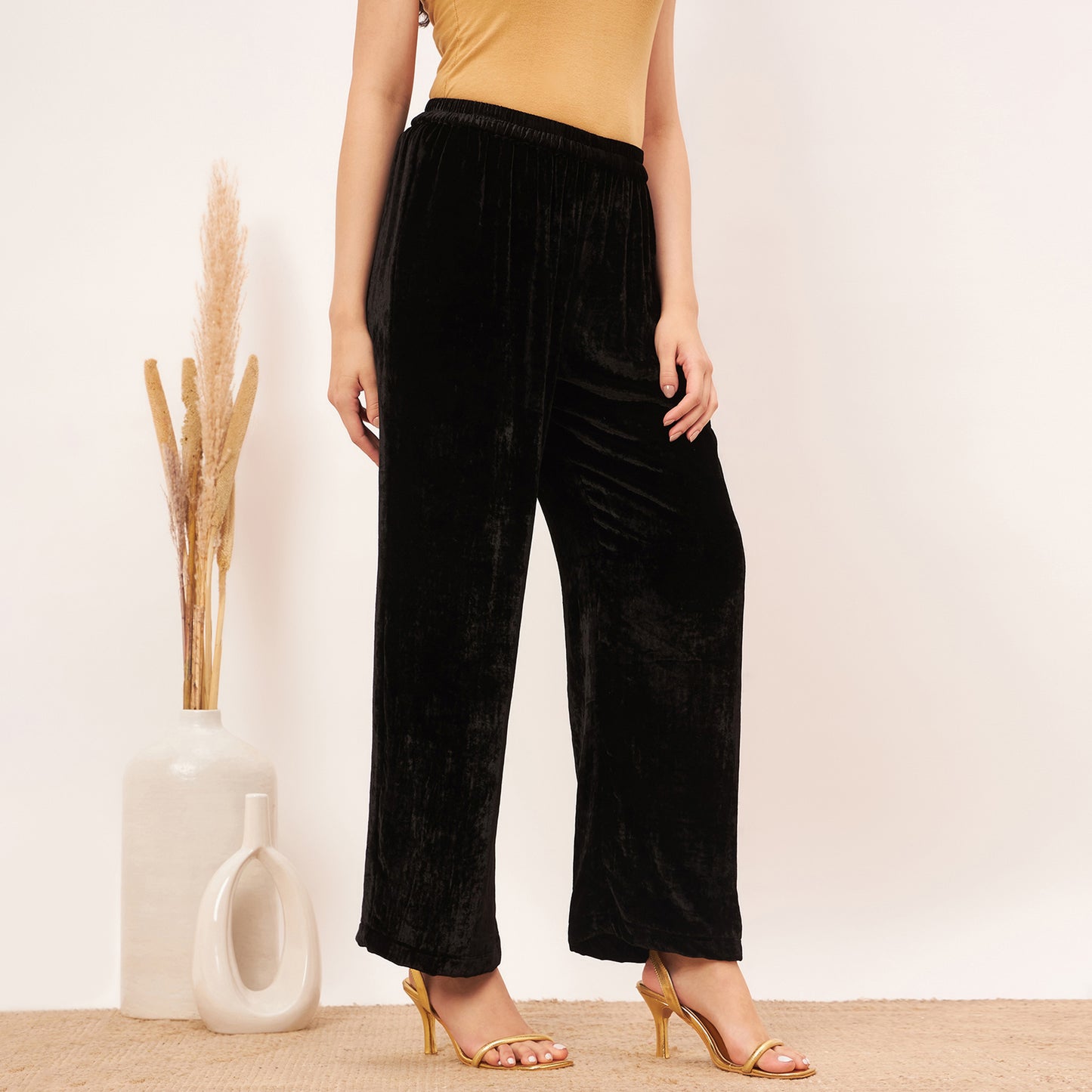 Black Hand Embroidered Silk Velvet Kurta and Straight Pants Set